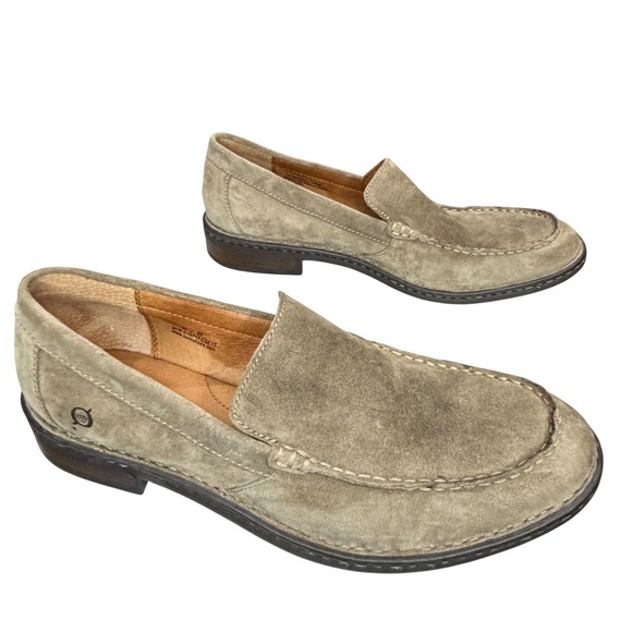 Born Hand Crafted Suede Loafer Shoes Mens 11 Taupe Opanka Moc Toe Quiet Luxury - Picture 4 of 14